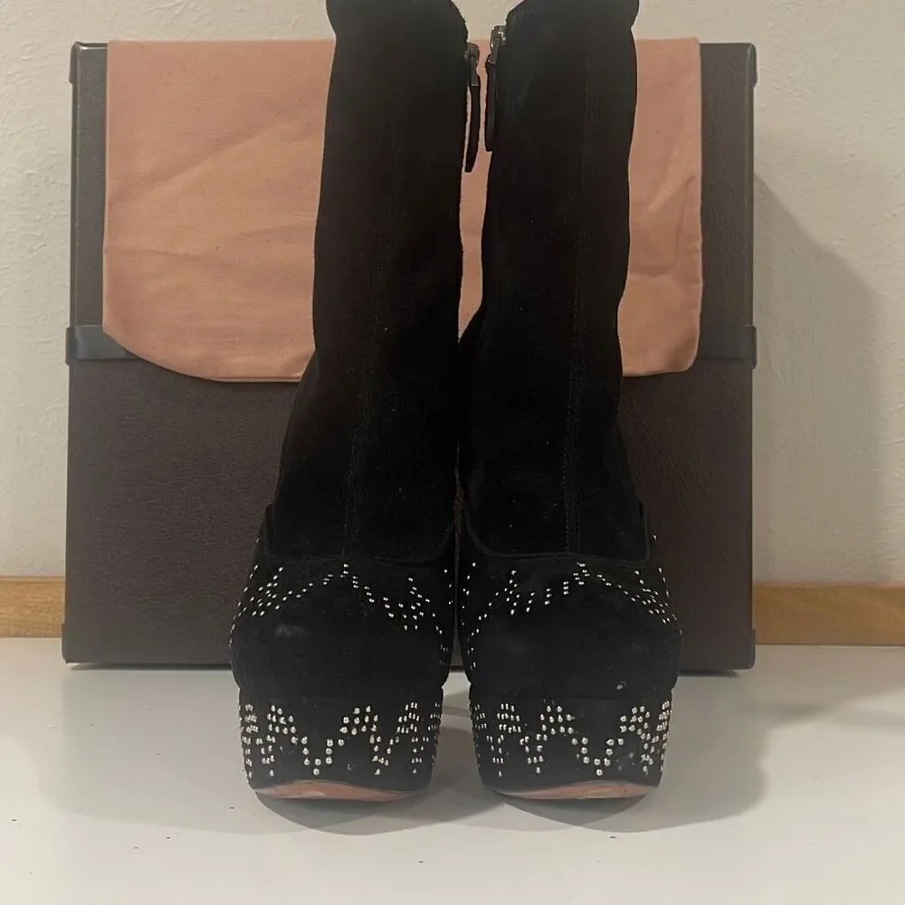 Alaia Black Platform Suede Boots Size 38.5